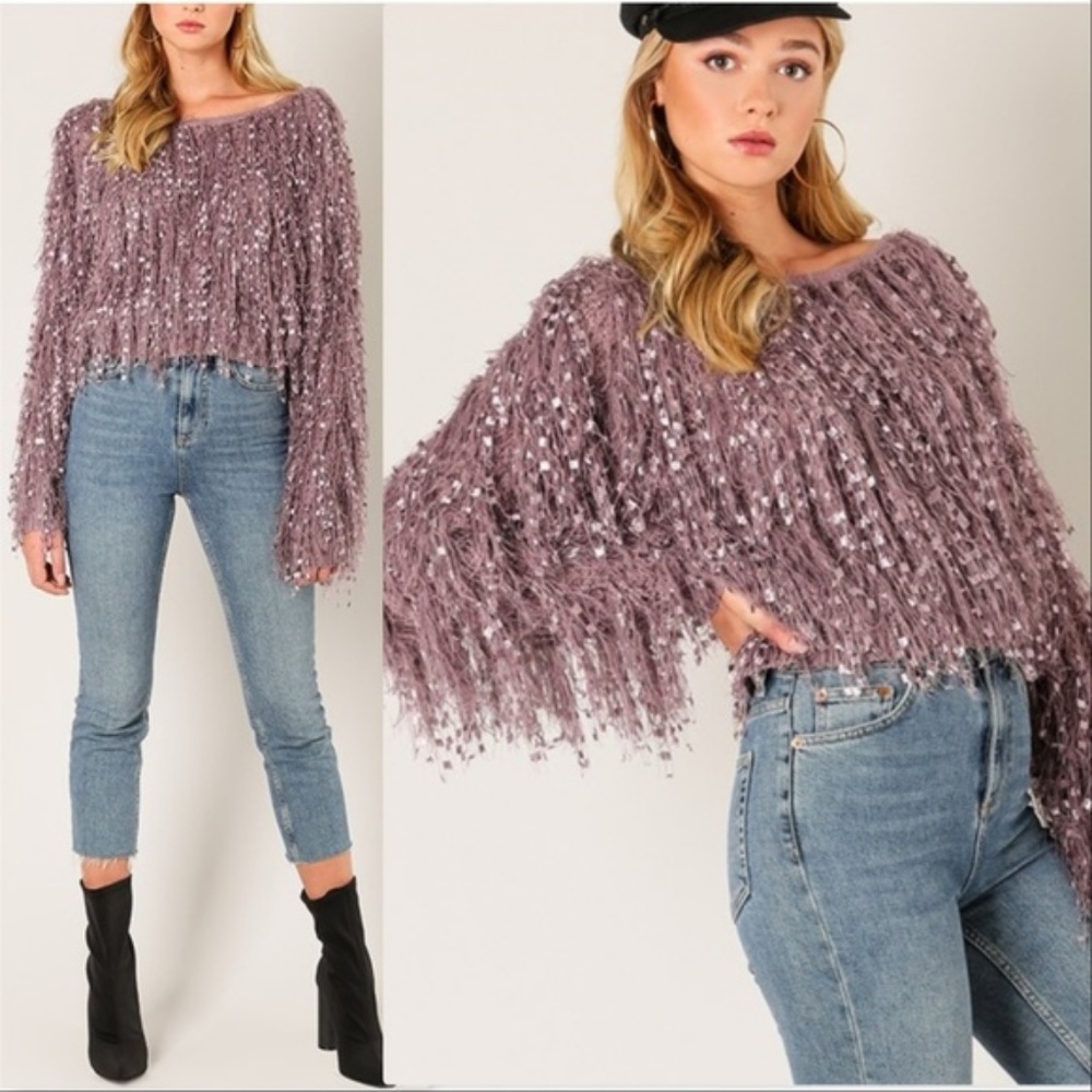 SOLD OUT CHIARA Lavendar Fringe Sweater - Picture 2 of 4